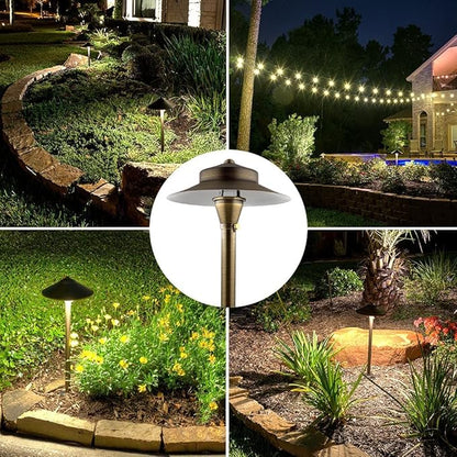 LED Low Voltage Pathway Lights 120- Solid Brass Outdoor Landscape Lights for Garden Pathway & Driveway Outdoor Lighting, 12V Landscape Lighting with Ground Stake & G4 LED Bulb (4 Pack Wide Top 8-1/2")