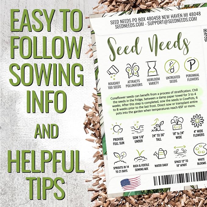 Seed Needs White Swan Coneflower Seeds to Plant Echinacea Flowers 2 Packs