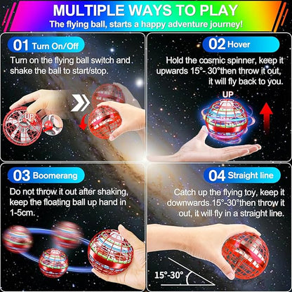 Vantexi Flying Orb Ball Toy,2026 Upgrade Parachute LED,Magic Hand Controlled Mini Gravity Ball,Cosmic Globe Boomerang,Cool Thanksgiving Birthday Gift for 6 7 8 9 10+ Year Old Girls-Bright Red