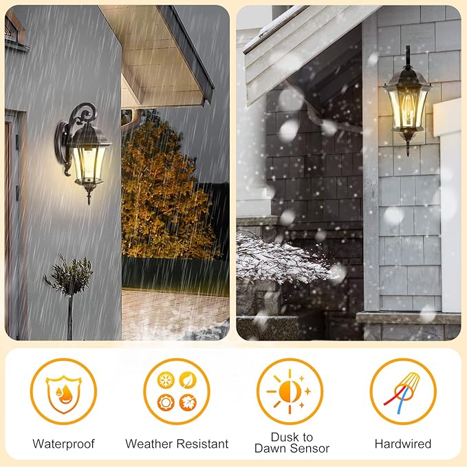 Dusk to Dawn Wall Light Outdoor 18” High, Antique Bronze Exterior Wall Lantern for with Clear Seeded Glass 2 Pack Porch Light Fixture for Garden and Yard, LMMS3601-DNS-2P
