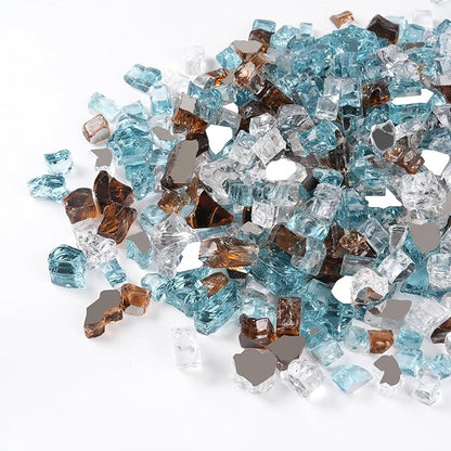 GASPRO 10 lbs Fire Glass for Propane Fire Pit, 1/2-Inch Reflective Fireplace Glass Rocks for Fire Pit Table, Light Blue Copper White