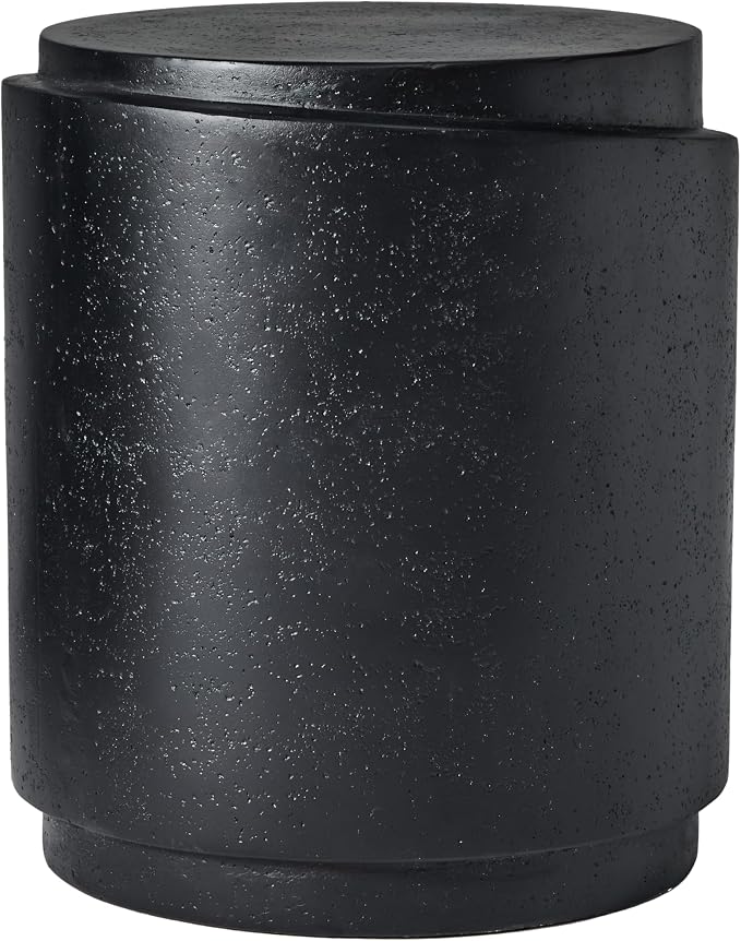 Christopher Knight Home Jarvan 18.7" H Cylindrical MGO Outdoor Side Table, Patio Decorative Small End Table, Round Top Lightweight Concrete Garden Stool for Patio Balcony, No Assembly, Black
