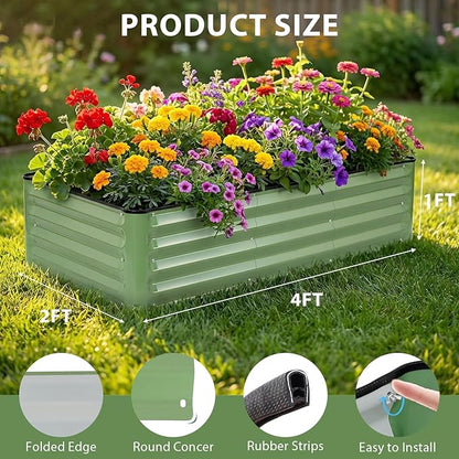 Galvanized Raised Garden Bed 2 Pack 4x2x1 Ft Patented Leak-Proof Planter Box Outdoor Metal Raised Garden Beds Kits for Veggies, Herbs & Flowers (Green)