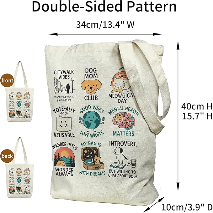 itgowisa Canvas Tote Bag for Women, Tote Bag with Zipper Inner Pocket, Zippered Canvas Bag for Shopping Work Grocery Everyday