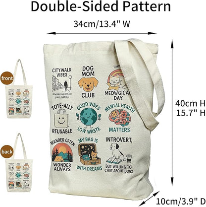 itgowisa Canvas Tote Bag for Women, Tote Bag with Zipper Inner Pocket, Zippered Canvas Bag for Shopping Work Grocery Everyday