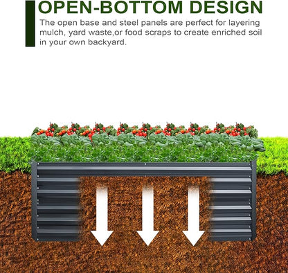 Metal Raised Bed Garden Bed Kit, 8x4x2ft Tall Galvanized Planter Raised Garden Boxes Outdoor, Large Metal Raised Garden Beds for Flowers, Vegetables, Herbs