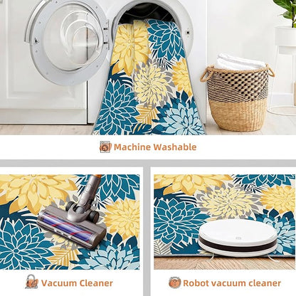 Colorful 6x9 Outdoor Area Rug Washable Multicolored Patio Rug Tropical Botanical Floral Chenille Waterproof Outdoor Carpet Non-Slip for Patio, Deck, Backyard, Porch, Ocean Dahlia