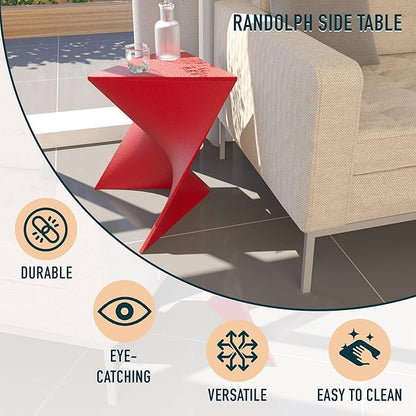 LeisureMod 15.75" Stackable Weather-Resistant Plastic Triangular Side Table - Accent End Table for Indoor & Outdoor Use (Red, Single)