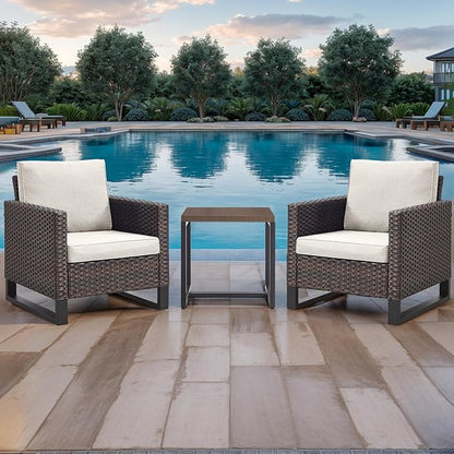 Rilyson Wicker Outdoor Patio Chairs Set - 3 Piece Rattan Patio Furniture Bistro Chairs Set with Waterproof Wicker,Comfortable Cushions and Sturdy Metal Frame for Porch Deck Backyard(Brown/Beige)