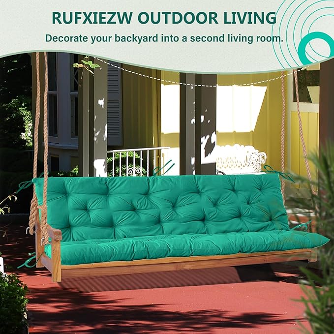 2/3 Seater Swing Replacement Cushion, Waterproof Porch Swing Cushions with Backrest, Thickened Bench Cushions for Outdoor Furniture, for Outdoor Patio Swing (Lake Blue, 40 * 40 in)