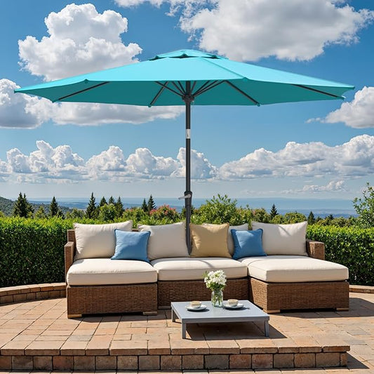 Outdoor Patio Umbrella, Table Umbrella with Push Button Tilt and Crank, 8 Ribs Market Umbrella