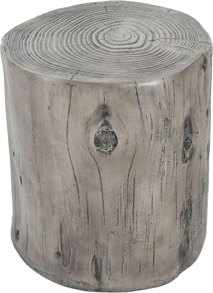 Christopher Knight Home Pawn 17" H MGO Outdoor Side Table with Tree-Stump Design, Patio Decorative Wood-Like Texture End Table, Round Top Lightweight Concrete Garden Stool, No Assembly, Gray