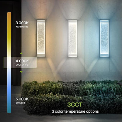 ASD LED 24" Bubble Glass Wall Light Fixture, Outdoor & Indoor Seeded Sconce | 3CCT, Waterproof, Dimmable, Up-Down Glow, ETL Listed | 22W 530LM 3000-5000K 100-277V | Porch Lighting | White, 2 Pack