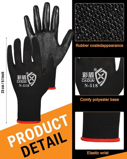 72 Pairs Gardening Work Gloves Bulk for Men Women, Rubber Coated Garden Multipack Safety Construction Glove