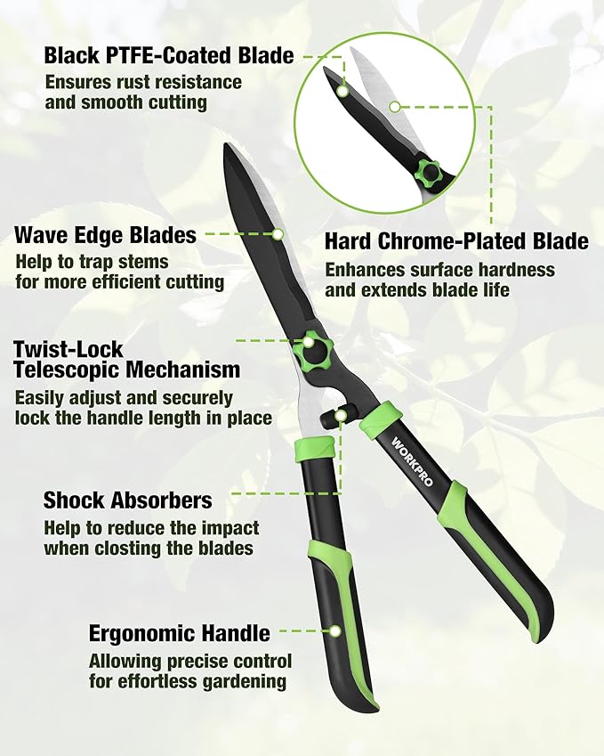WORKPRO 3-Piece Garden Shears Set - 20” Hedge Shear, 24” Anvil Lopper & 8” Pruning Shear, Heavy-Duty Gardening Clippers with Sharp Blade, Comfort Grip Handle for for Branches, Shrubs, and Hedges