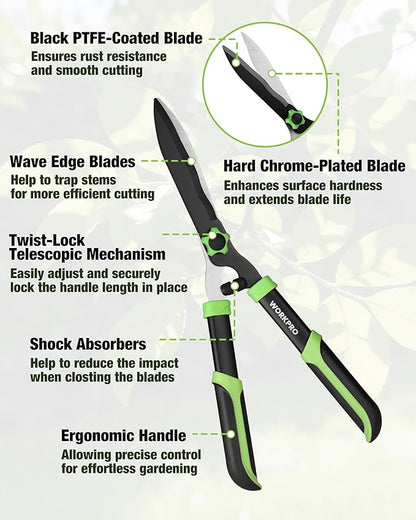 WORKPRO 3-Piece Garden Shears Set - 20” Hedge Shear, 24” Anvil Lopper & 8” Pruning Shear, Heavy-Duty Gardening Clippers with Sharp Blade, Comfort Grip Handle for for Branches, Shrubs, and Hedges