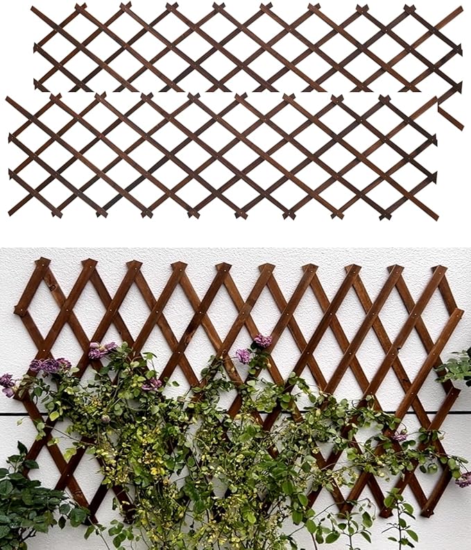 2 Pack 35.4InchWooden Lattice Wall-Expandable Plant Garden Trellis for Climbing Plants Outdoor