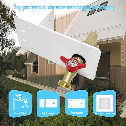 Garden hose faucets, backyard hose holders, outdoor balcony Hose Bibb Valve, faucet screen clamping bases, faucet holders for laying a hose in a lanai or any screened window(WHITE)