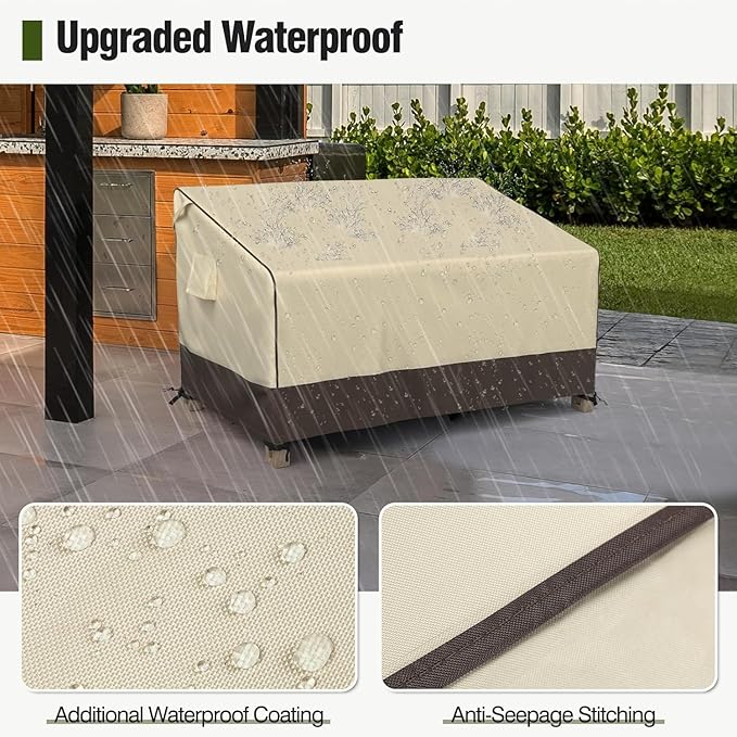 MR. COVER 3-Seater Outdoor Couch Cover Waterproof, 90 Inch Patio Furniture Covers Waterproof with All Weather Protection, Heavy Duty Outdoor Sofa Covers with Air Vent and Handles, Brown & Khaki