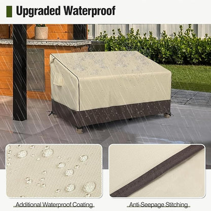 MR. COVER 4-Seater Outdoor Couch Cover Waterproof, 104 Inch Patio Furniture Covers Waterproof with All Weather Protection, Heavy Duty Outdoor Sofa Covers with Air Vent and Handles, Brown & Khaki
