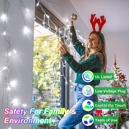 82FT LED Christmas Lights Outdoor with 176 Drops, Christmas Decorations Hanging Lights 616 LED 8 Modes, Outsite Fairy String Lights for Wedding Party Holiday Winter Wonderland Decorations Cool White