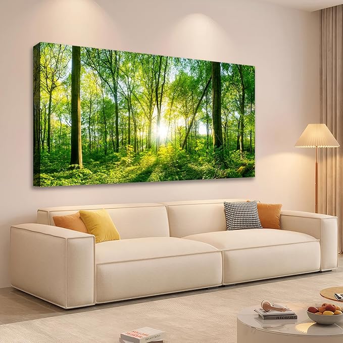 JLXART Nature Wall Art Green Forest Canvas Pictures Scenery Wall Art Landscape Art Prints Beautiful Artwork for Living Room Bedroom Kitchen Home Office Decorations 20x40inch