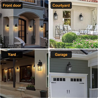𝟏𝟔 𝐈𝐍𝐂𝐇 Outdoor Wall Light Fixtures, Dusk to Dawn Outdoor Lighting Wall Mount with E26 Sockets & Clear Glass Shades, Waterproof Exterior Black Porch Lights for Front Door Garage Patio