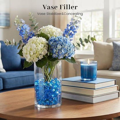 DomeStar Navy Blue Gems Fake Ice Rocks Acrylic Crystal Vase Filler, 150PCS | Catches the light for icy sparkle, 2-cup pack for vases, Candle displays, Table scatter, Wedding centerpieces, DIY decor