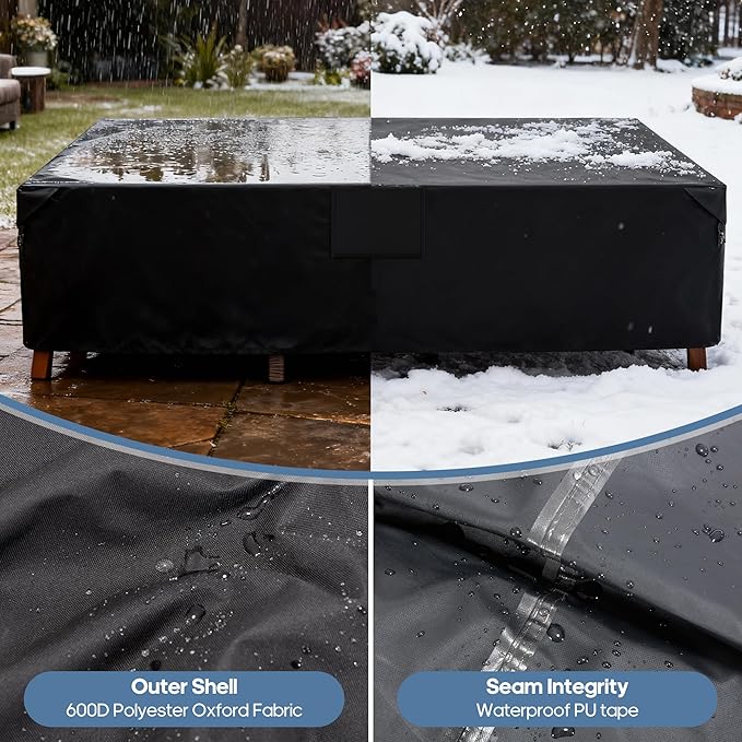 DUMOS Patio Furniture Cover Rectangular Heavy Duty 600D Waterproof UV Resistant Outdoor Sofa Couch Sectional Cover for Deck Table Chairs Backyard Dining Sets, 111"L x 74"W x 28"H, Black