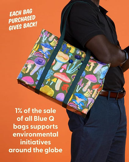Blue Q Reusable Shoulder Tote Bag – Carry Everywhere Bag with a Hefty Zipper, Durable, Fun Design, 95% Recycled Material