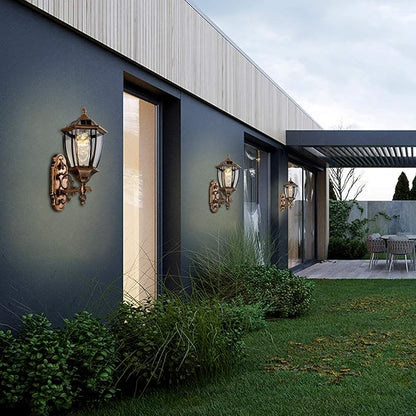 Solar Wall Lamp with Light Sensor, Waterproof Outdoor Led Hexagonal Light Fixture for Garage, Front Porch, Fence, Yard, Bronze
