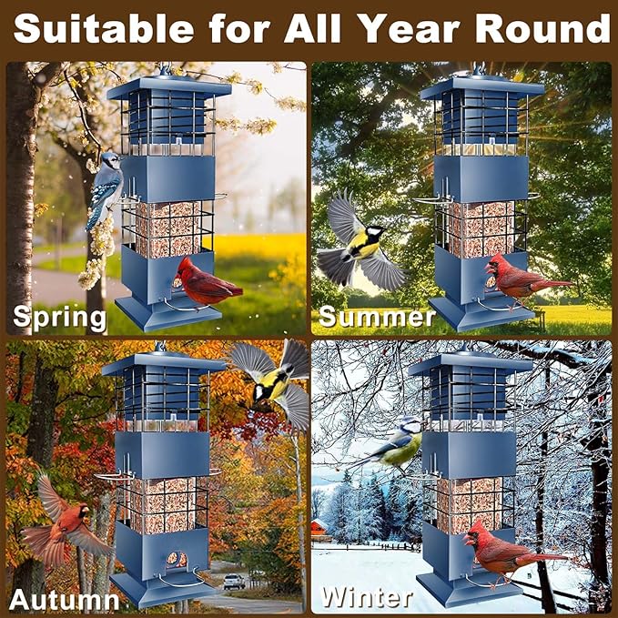 Bird Feeder Squirrel Proof, Metal Anti-Squirrel for Outdoors Hanging, 3LBS Wild Birdseed Feeders for Cardinal Blue Jay Outside (Blue)