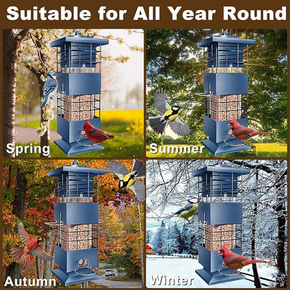 Bird Feeder Squirrel Proof, Metal Anti-Squirrel for Outdoors Hanging, 3LBS Wild Birdseed Feeders for Cardinal Blue Jay Outside (Blue)