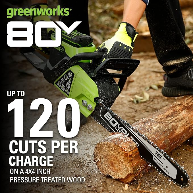 Greenworks 80V 16" Brushless Cordless Chainsaw (Great For Tree Felling, Limbing, Pruning, and Firewood / 75+ Compatible Tools), Tool Only