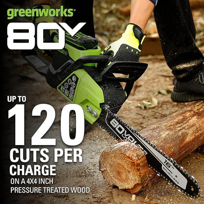 Greenworks 80V 16" Brushless Cordless Chainsaw (Great For Tree Felling, Limbing, Pruning, and Firewood / 75+ Compatible Tools), Tool Only