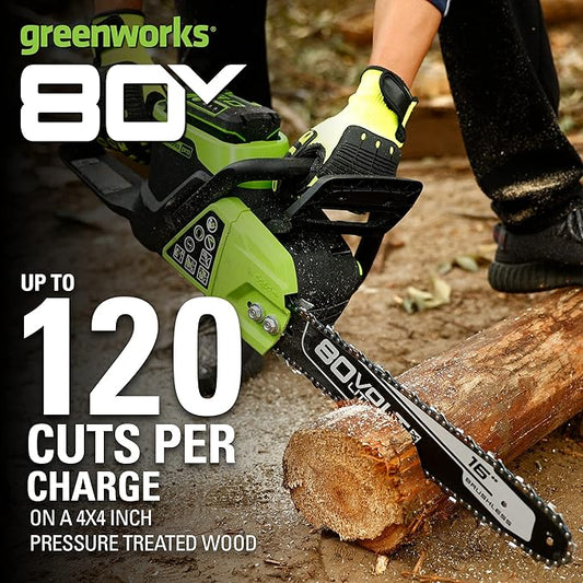 Greenworks 80V 16" Brushless Cordless Chainsaw (Great For Tree Felling, Limbing, Pruning, and Firewood / 75+ Compatible Tools), Tool Only