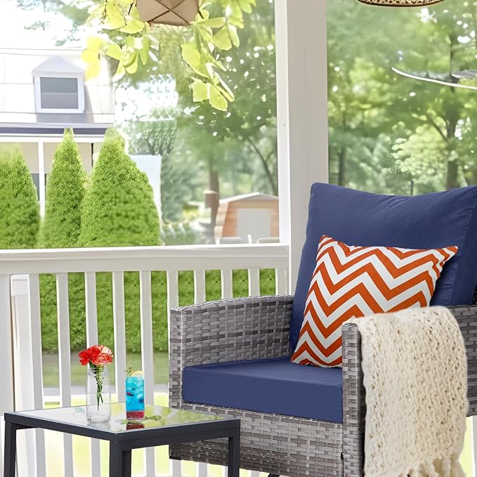 FHFO 10 Pieces Outdoor Patio Furniture Set with Swivel Chairs, Wicker Sectional Sofa Set Rattan Modular Patio Conversation with Cushions Couch & Coffee Table for Garden, Balcony, Porch, Grey-Blue