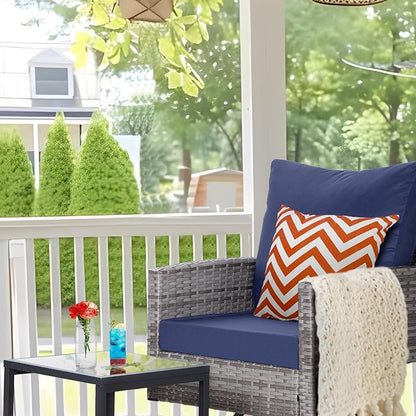 FHFO 10 Pieces Outdoor Patio Furniture Set with Swivel Chairs, Wicker Sectional Sofa Set Rattan Modular Patio Conversation with Cushions Couch & Coffee Table for Garden, Balcony, Porch, Grey-Blue