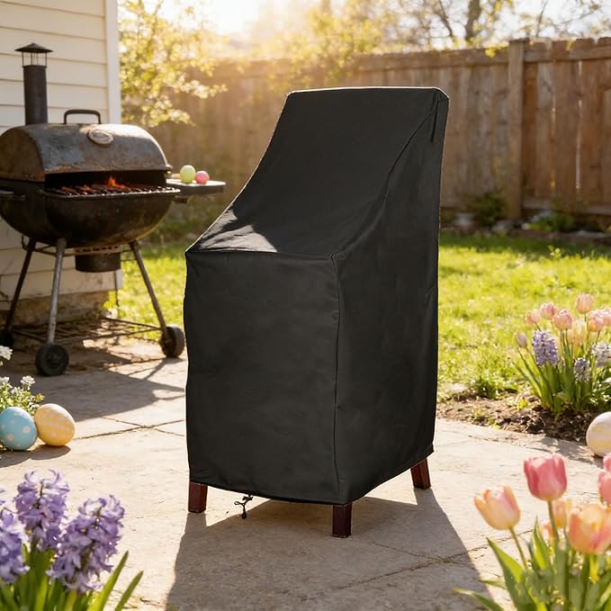 RosieLily Outdoor Chair Covers, High Back Patio Chair Covers Waterproof, Heavy Duty Patio Furniture Covers, Stackable Outdoor Bar Stool Covers, 600D, High Back-1 Pack, Black