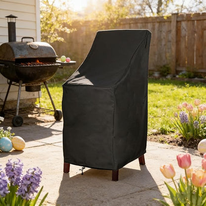RosieLily Outdoor Chair Covers, High Back Patio Chair Covers Waterproof, Heavy Duty Patio Furniture Covers, Stackable Outdoor Bar Stool Covers, 600D, High Back-1 Pack, Black