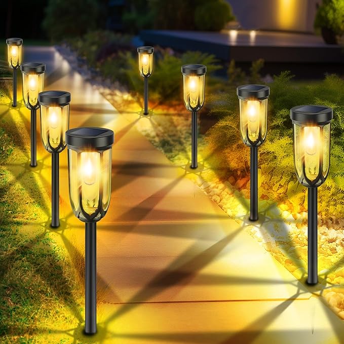 Barleit Solar Lights Outdoor 8 Pack, Solar Pathway Lights, Solar Lights Outdoor Waterproof IP65, Bright Auto On/Off Garden Lights, Solar Landscape Lights for Driveway Walkway Lawn Yard (Warm White)