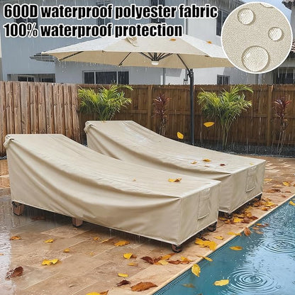 Lounge Chair Covers Outdoor Waterproof - 1Pack, 600D Weather-Resistant Polyester UV-Resistant and Tear-Resistant Fabric, Patio Chaise Lounge Covers 80" L x 30" W x 27" H, Beige