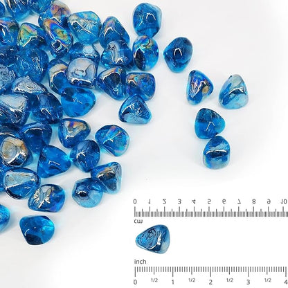 10 Pound 1/2 Inch Fire Glass Diamonds for Natural or Propane Fire Pit Fireplace and Landscaping, 10 Pounds Caribbean Blue