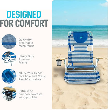 Ostrich the Original 3N1 Lightweight Beach Reclining Lounge Chair with Footrest, Outdoor Furniture for Patio, Balcony, Backyard, or Porch, Blue Stripe