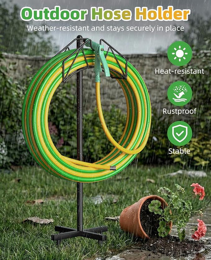 Garden Hose Holder, Heavy Duty Water Hose Holder Holds 150/160ft Hose for Outside, Hose Stand Storage Rack Freestanding with Nozzle Holder & Stable Base,Metal Hanger for Yard Lawn Farm Gardening Tools