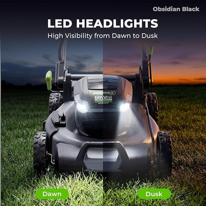 NovorikX 60V 5Ah Self-Propelled Electric Cordless Lawn Mower with 5.0Ah Battery 21-Inch, Brushless Mower for Large Yards, LED Headlight, Rapid Charger 3-in-1 Versatility Obsidian Series