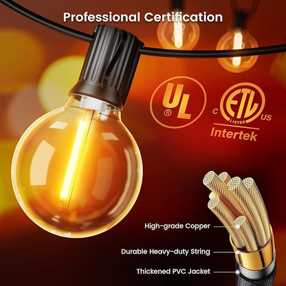 OHLUX Outdoor String Lights, 27 FT G40 Globe LED Patio Lights with 13 Dimmable Plastic Bulbs(1 Spare), 2200K Waterproof Connectable Hanging for Backyard Porch Cafe Party Decor, E12 Socket Base