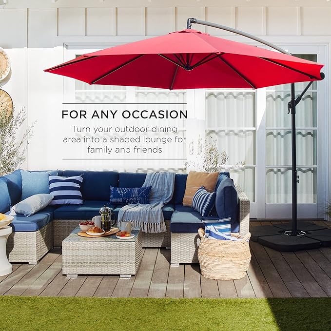 Best Choice Products 10ft Offset Hanging Market Patio Umbrella w/Easy Tilt Adjustment, Polyester Shade, 8 Ribs for Backyard, Poolside, Lawn and Garden