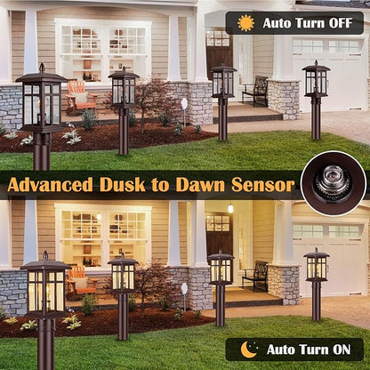 Bronze Post Lights Dusk to Dawn 2 Packs, Outdoor Post Mount Outdoor Light Fixtures, Bronze Patio Pole for Lights Waterproof, Exterior Lamp Post Light Fixture for Path Garden Yard Patio