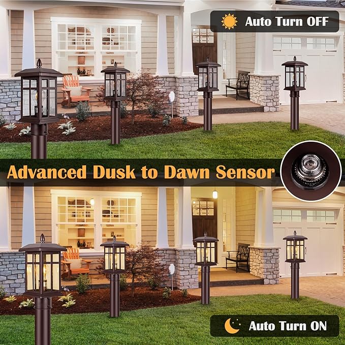 Dusk to Dawn Outdoor Post Lights Hard Wired Bronze, Waterproof Outdoor Post Lamp for Patio, Exterior Post Lamp Light Fixture, for Garden, Pathway